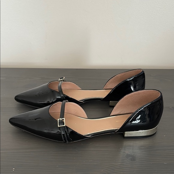 Paolo Shoes - Linea Paolo Demi D'Orsay Flat Pointed Toe Black Patent Leather Size 9.5